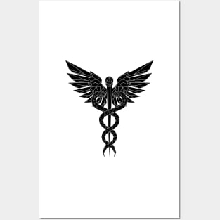 Black Polygonal Caduceus Symbols Posters and Art